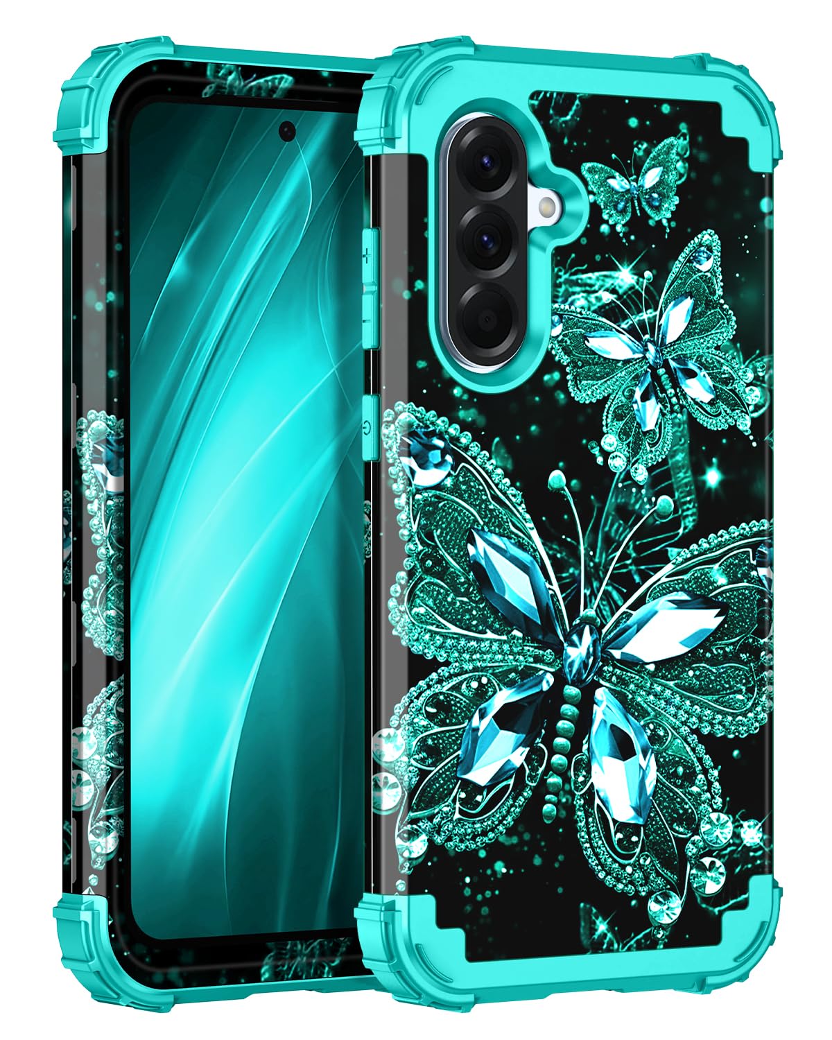 Miqala for Galaxy A36 5G/A56 5G Case,Glow in The Dark Three Layer Heavy Duty Shockproof Full Protection Hard Plastic Bumper+Soft