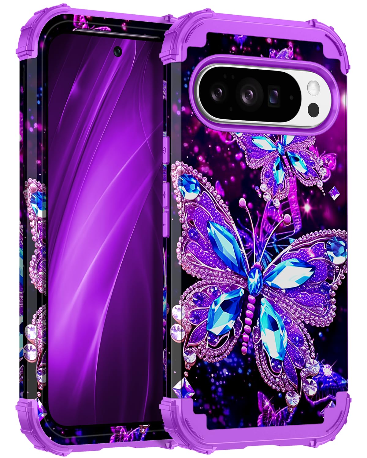 Miqala for Google Pixel 10 Case/Pixel 10 Pro Case,Glow in The Dark Three Layer Heavy Duty Shockproof Full Body Protection Hard P