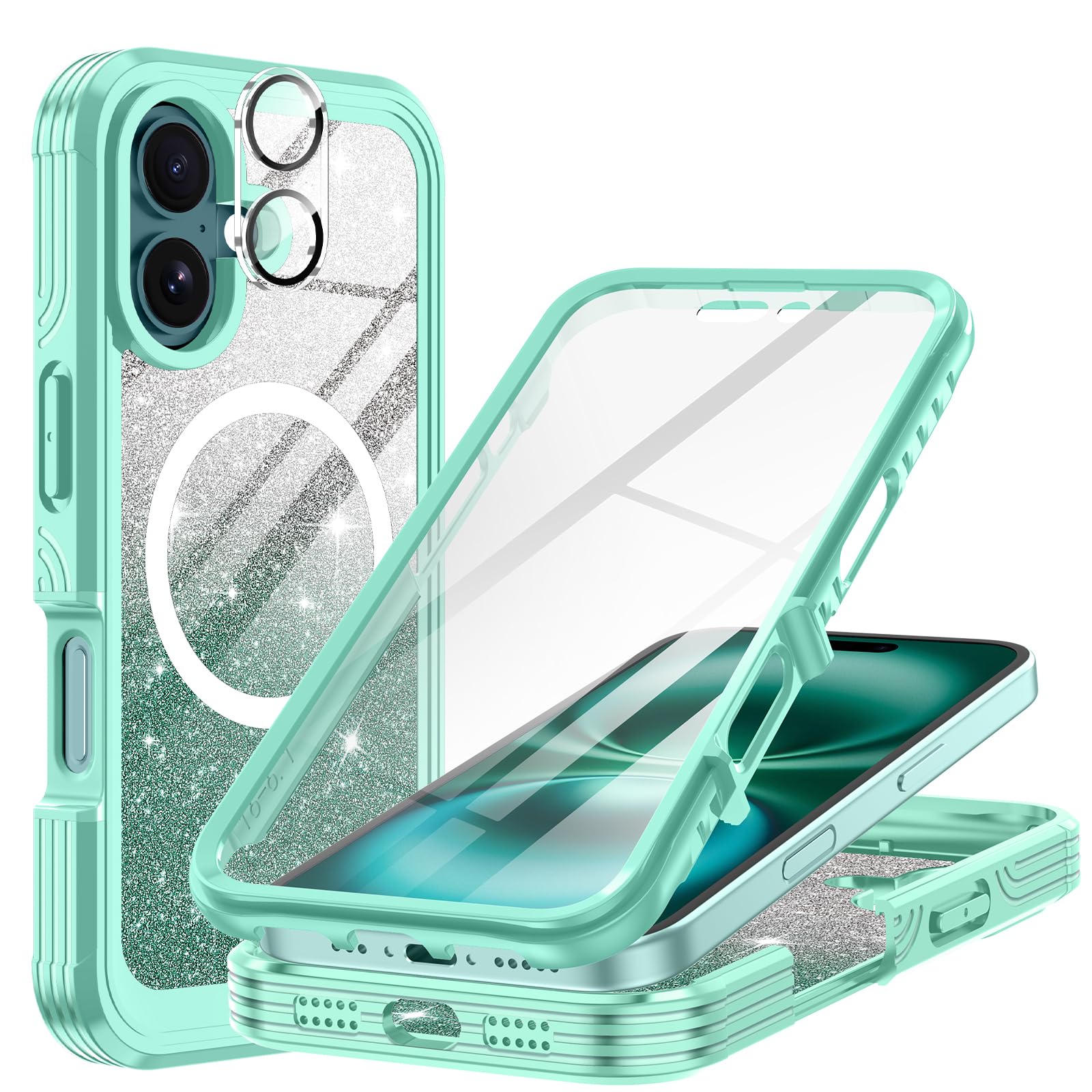 Hekodonk for iPhone 16 Plus Case, Compatible with Magsafe [Built-in Tempered Glass Screen Protector & Camera Lens Protection] Fu