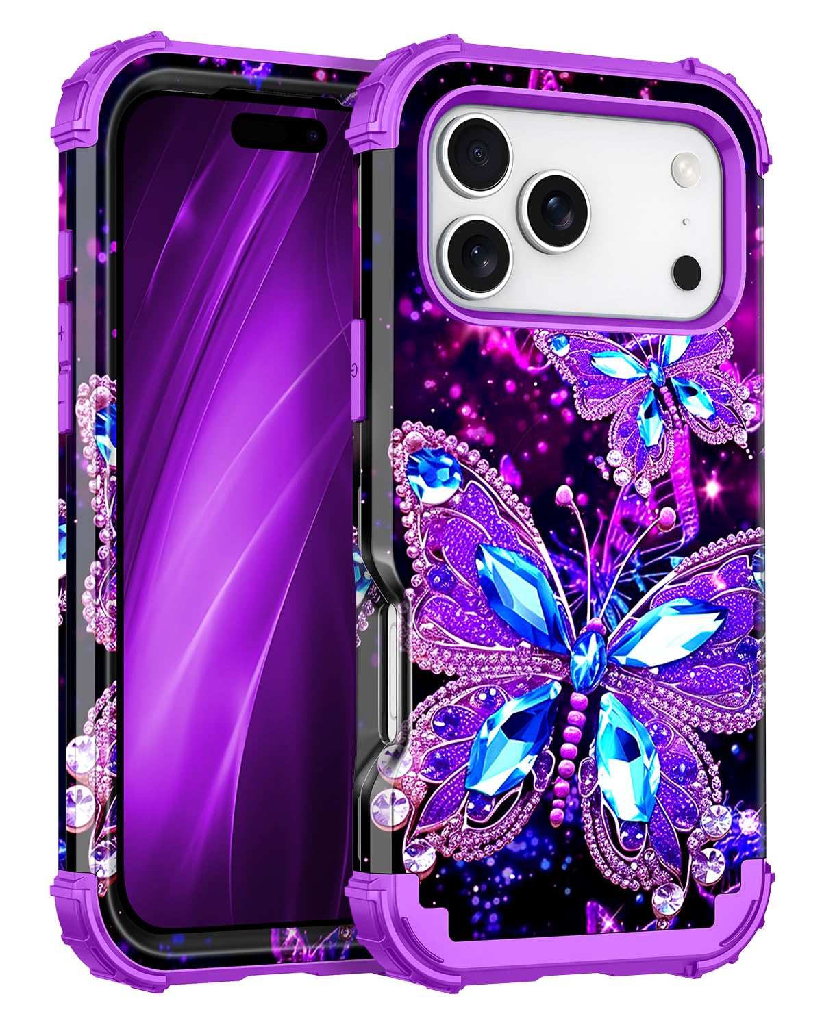 Miqala for iPhone 17 Pro Case,Glow in The Dark Three Layer Heavy Duty Shockproof Protection Hard Plastic Bumper+Soft Silicone Ca