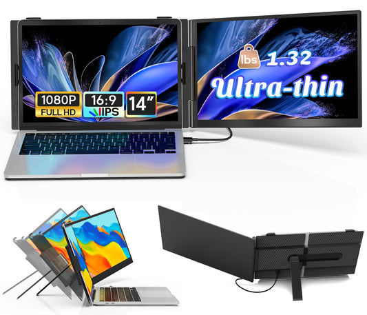 14 Laptop Screen Extender Ultra-Thin, Lightweight Portable Dual Laptop Monitor Extender with Speaker, FHD 1080P Travel Display,
