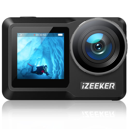 iZEEKER Action Camera 4K 24MP with Touchscreen, 40M Underwater Camera Waterproof, Dual Screen Vlog Camera with EIS3.0, WiFi, Rem