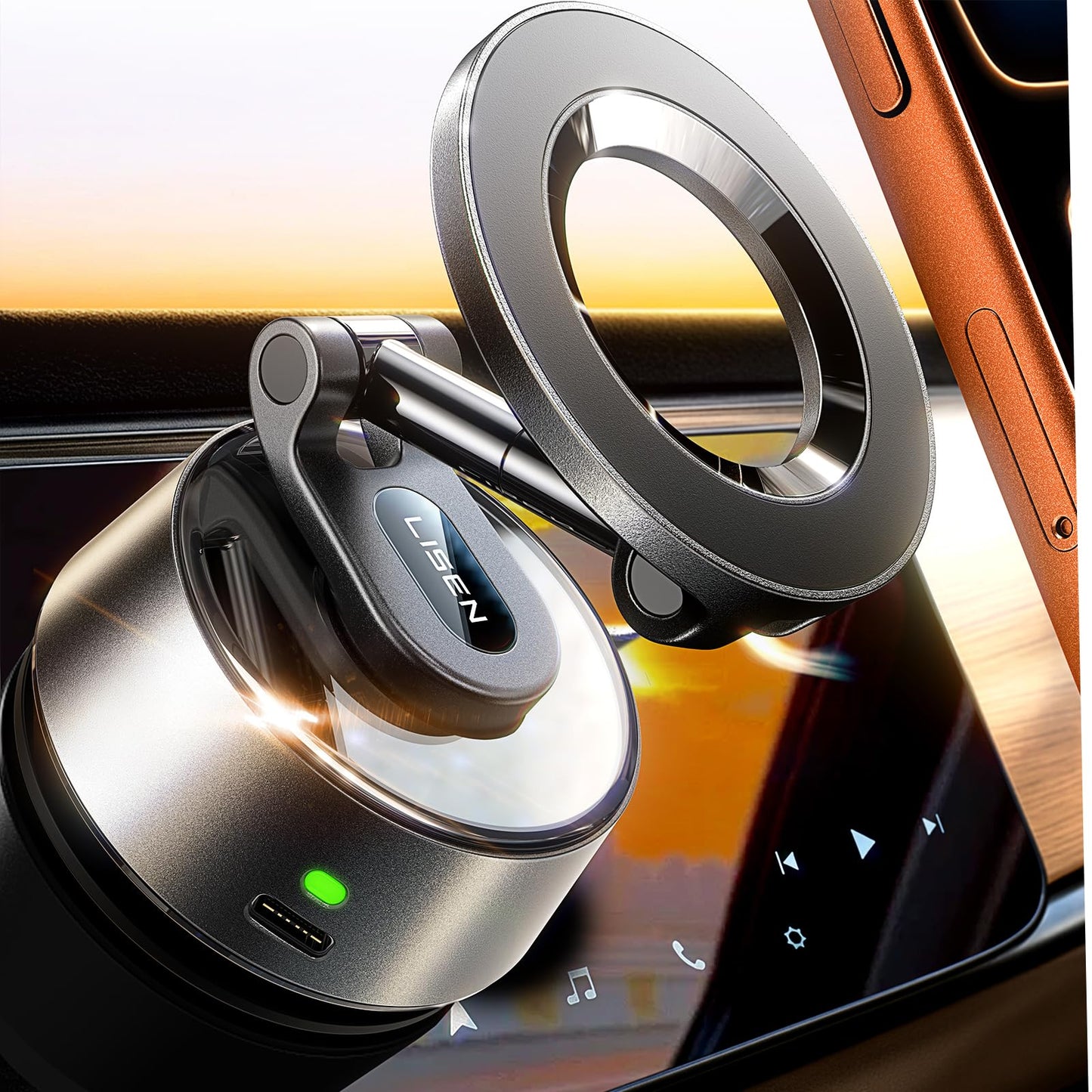 LISEN Suction Phone Mount?2026 Auto Vacuum 3.0?, 360 Adjustable Magnetic Phone Holder for Car Dashboard Universal Magsafe Access