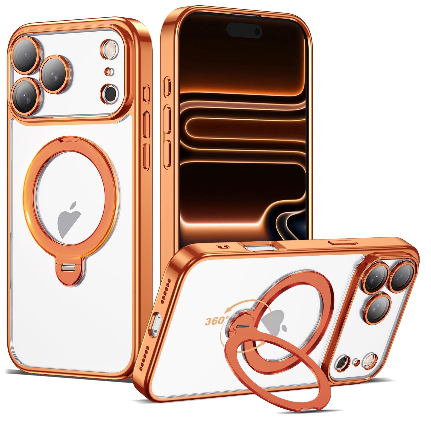 AmoraAqua Compatible with iPhone 17 Pro Max Case with 360 Spin Magnetic Ring Stand [Compatible with Mag-Safe] Camera Lens Protec