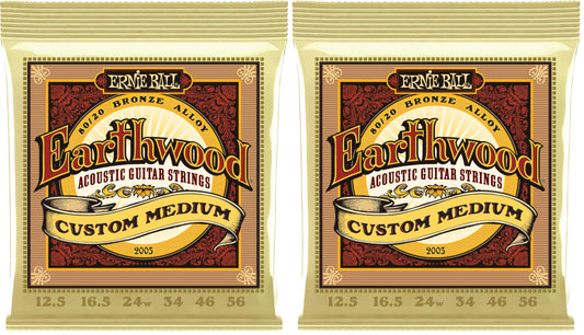 Ernie Ball Earthwood Custom Medium 80/20 Bronze Acoustic Guitar Strings, 12.5-56 Gauge (P02005) (Pack of 2)