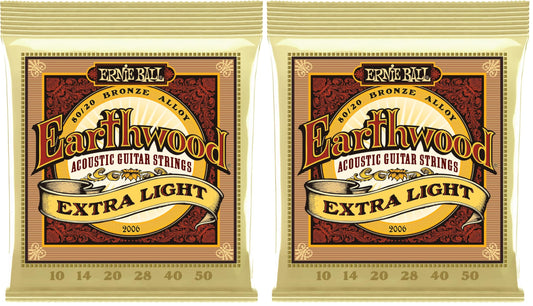 Ernie Ball Earthwood Extra Light 80/20 Bronze Acoustic Guitar Strings, 10-50 Gauge (P02006) (Pack of 2)