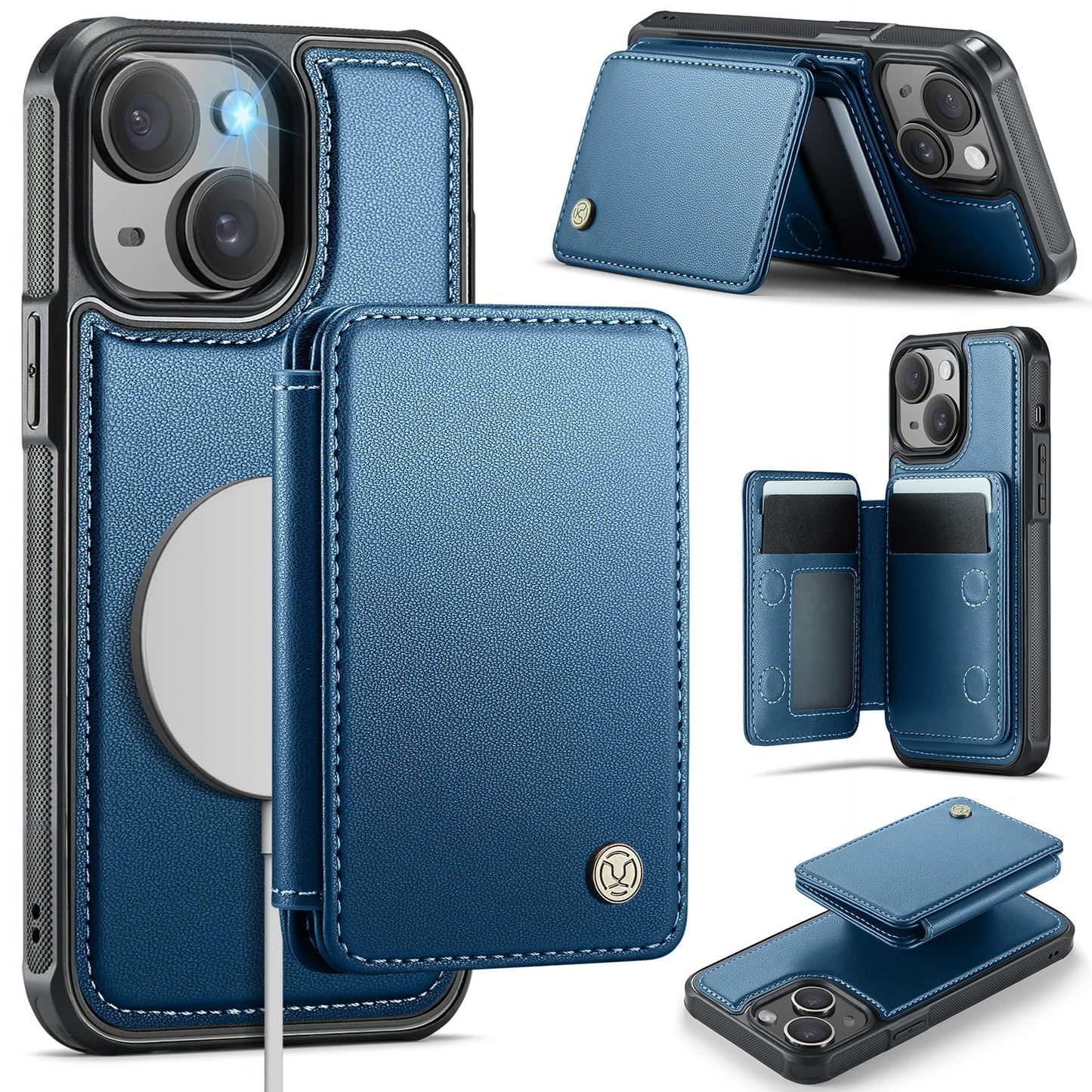 Usroom Compatible with Magsafe for iPhone 13 Wallet Case Magnetic Card Holder, RFID Blocking 2 in 1 Detachable Kickstand Shockpr