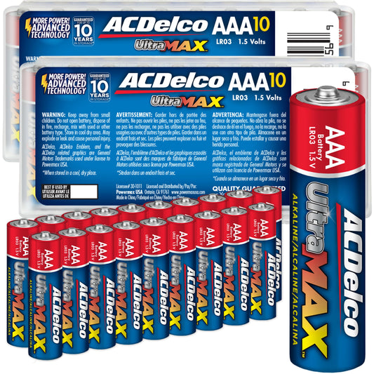 ACDelco UltraMAX 20-Count Triple AAA Batteries, Alkaline Battery with Advanced Technology for Home and Office, 10-Year Shelf Lif