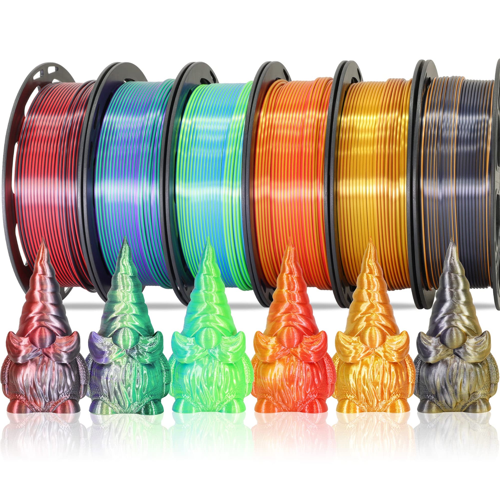 MIKA3D 6 Spools Bicolor Dual Color 1.75mm 3D Printer Filament Bundle, 3D Printing Silk PLA, Silk Red-Gold/Red-Black/Black-Orange