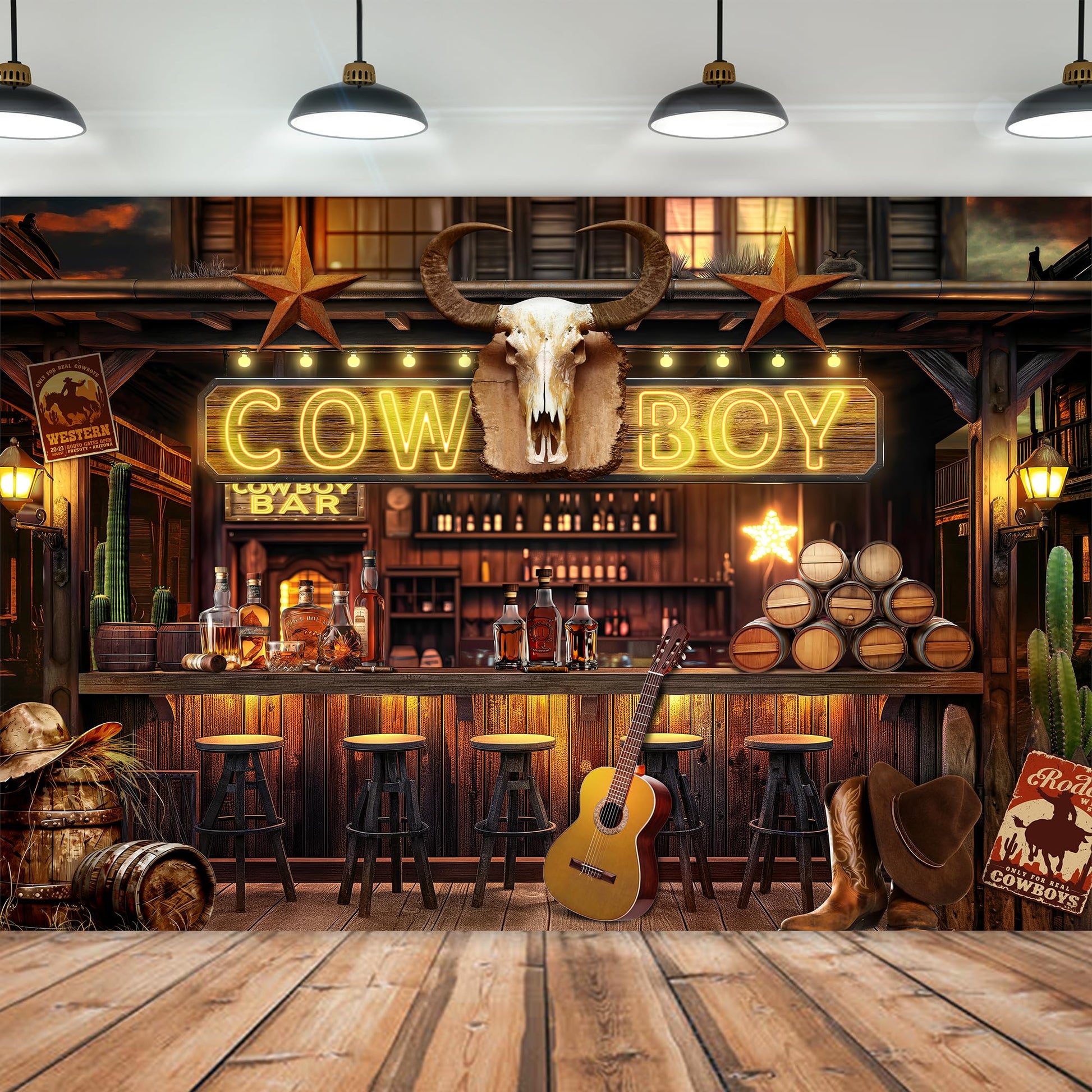 Imirell Western Cowboy Backdrop 7Wx5H Feet Rustic Farmhouse Wooden Stable Brown Wild West Bar Vintage Polyester Fabric Birthday