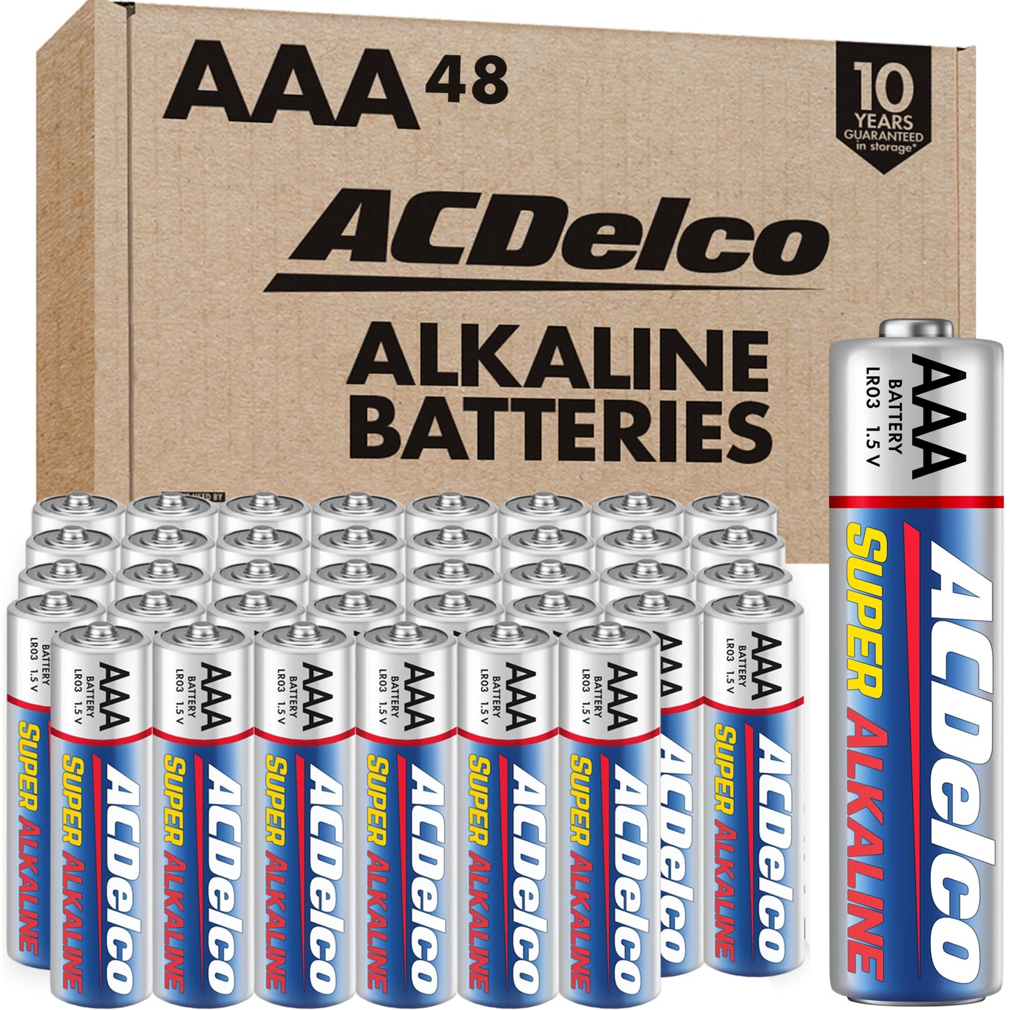 ACDelco 48-Count Triple AAA Batteries, Maximum Power Super Alkaline Battery for Home and Office, 10-Year Shelf Life, Reclosable
