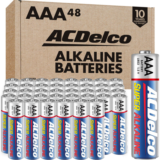 ACDelco 48-Count Triple AAA Batteries, Maximum Power Super Alkaline Battery for Home and Office, 10-Year Shelf Life, Reclosable