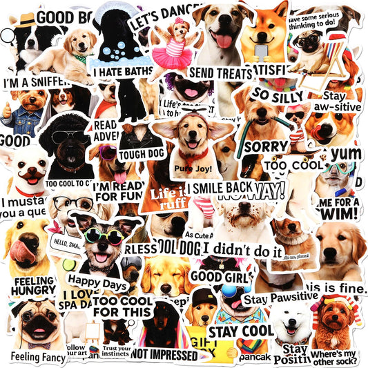 Tinlade 50 Pcs Funny Dog Stickers Dog Meme Stickers Cute Animal Sticker Puppy Animal Decals Waterproof Vinyl Gifts for Journalin