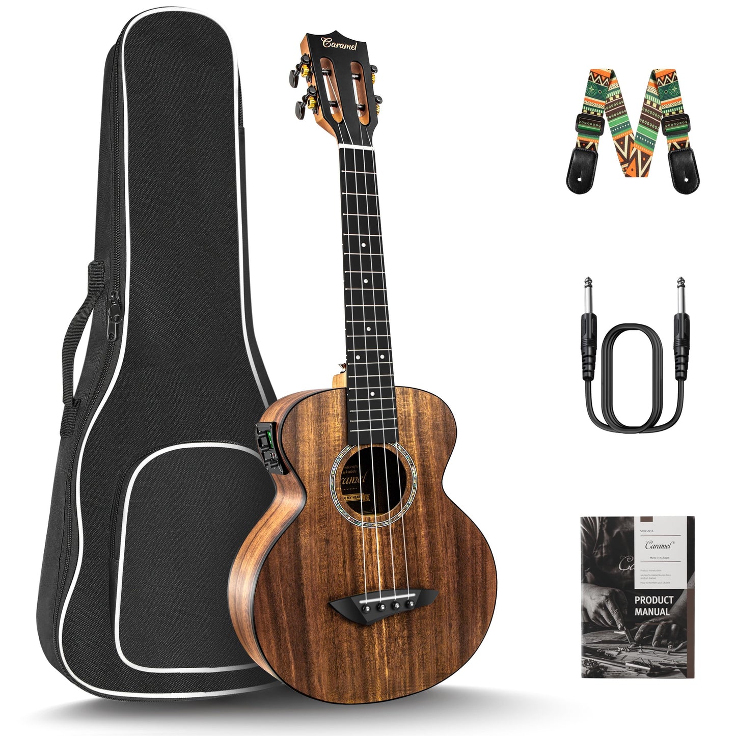 Caramel Glossy All Solid Acacia 26  Tenor Acoustic Electric Ukulele