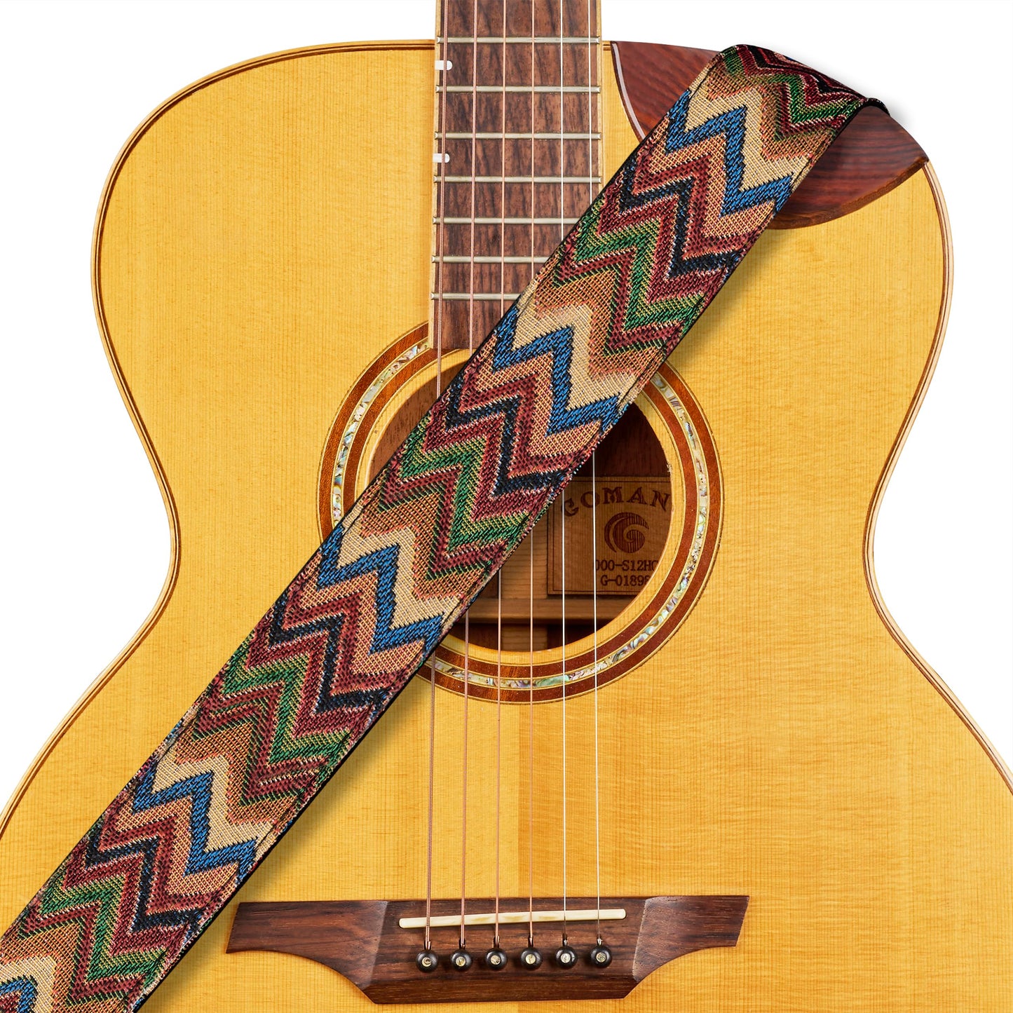 Amumu Chevron MultiColor Guitar Strap for Acoustic, Electric and Bass guitar - Includes Strap Blocks and Headstock Tie, Adjustab