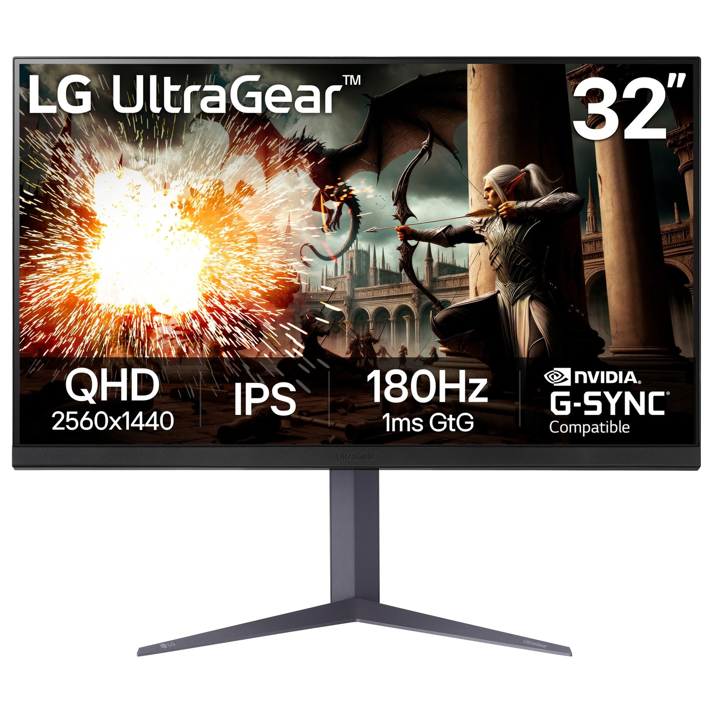LG 32 Ultragear QHD (2560x1440) Gaming Monitor, 180Hz, 1ms, IPS, DisplayHDR 400, NVIDIA G-SYNC Compatible, AMD FreeSync, VESA Ad