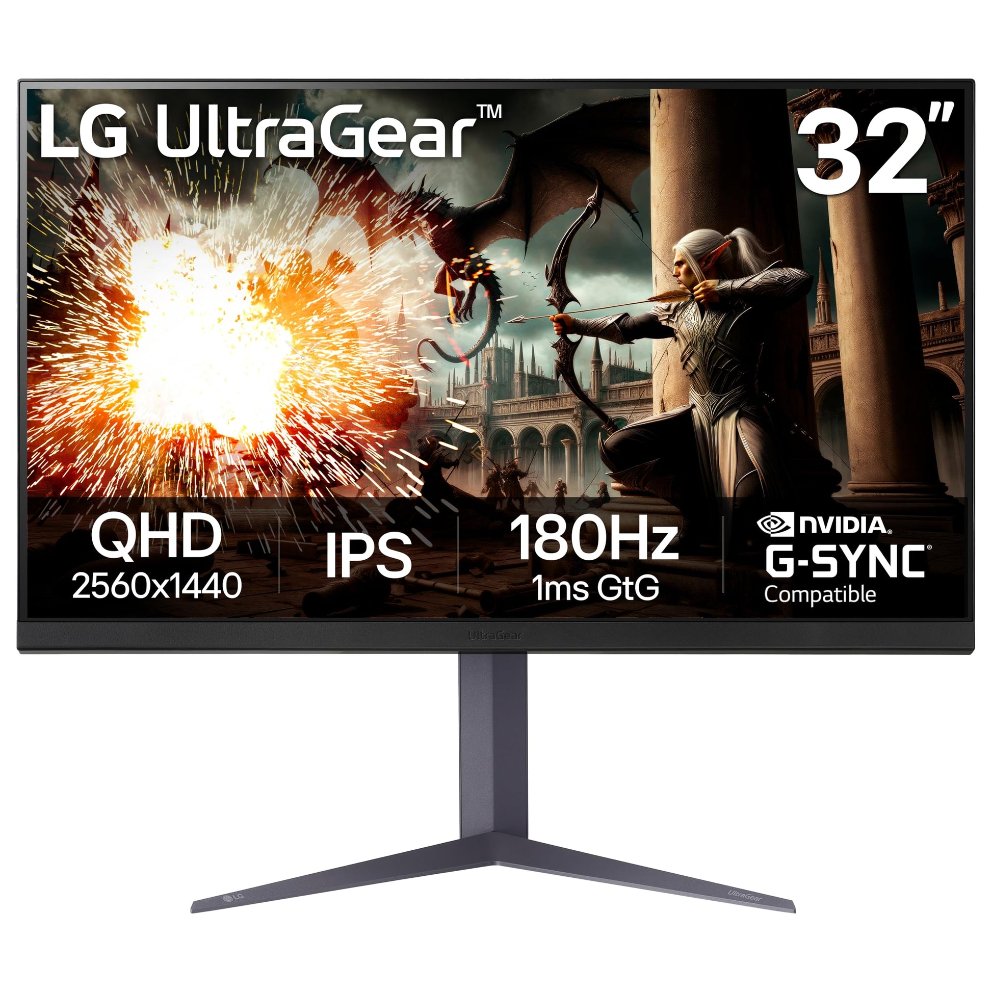 LG 32 Ultragear QHD (2560x1440) Gaming Monitor, 180Hz, 1ms, IPS, DisplayHDR 400, NVIDIA G-SYNC Compatible, AMD FreeSync, VESA Ad
