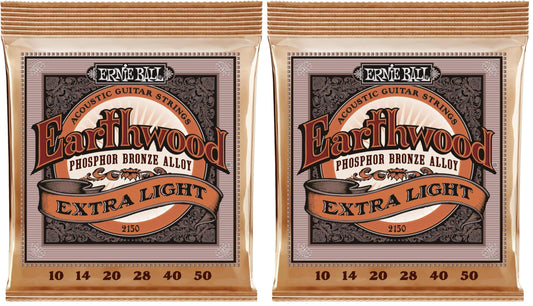 Ernie Ball Earthwood Extra Light Phosphor Bronze Acoustic Guitar Strings, 10-50 Gauge (P02150) (Pack of 2)