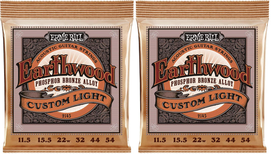 Ernie Ball Earthwood Custom Light Phosphor Bronze Acoustic Guitar Strings, 11.5-54 Gauge (P02145) (Pack of 2)