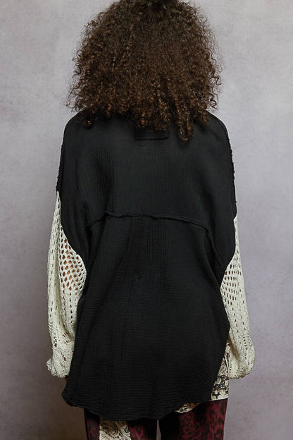 POL Contrast sweater sleeves chest pockets shirt